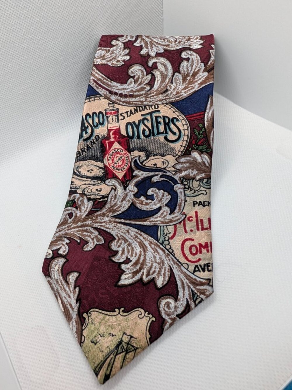 Tabasco Brand 100% Silk Novelty Tie Crawfish Hot Sauce Pepper Food Print USA